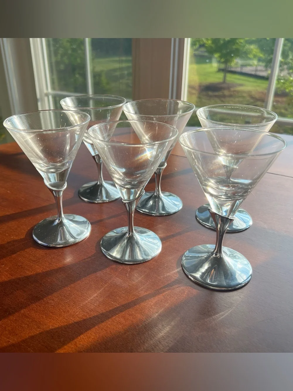 Mikasa Glass Martini Coupes w/ Silver-Tone Stems Set of 6 Axis by David Rockwell
